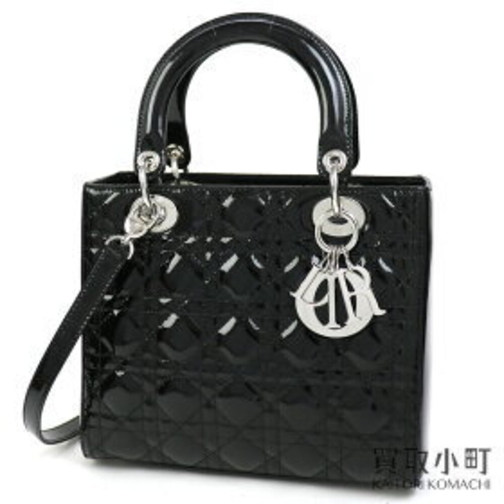 Dior Lady Classic Handbag Cannage Stitch Patent Leather Shoulder Enamel LADYDIOR